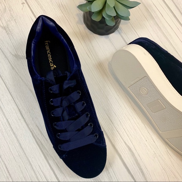 francesca's‎ Navy Calder Velvet Lace-up Sneakers - Picture 1 of 4